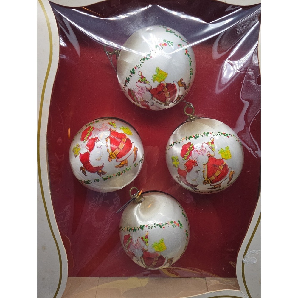 4 Vintage 1980s Satin Santa & Mrs‎ Claus Kissing Christmas Tree Ball Ornaments